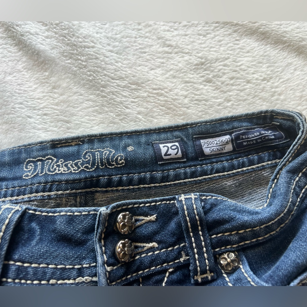 Y2K Miss Me Skinny Jeans - Distressed & Rhinestone Embellished - 29x32 - Picture 6 of 8